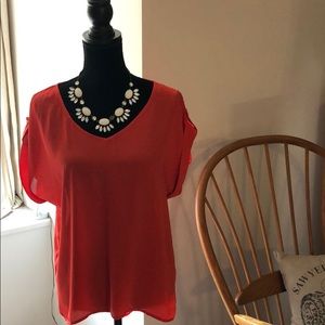 Silky Red V-Neck Blouse